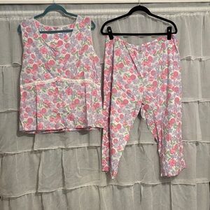 Vintage Laura Ashley Floral Pajama Set in Pink and Purple